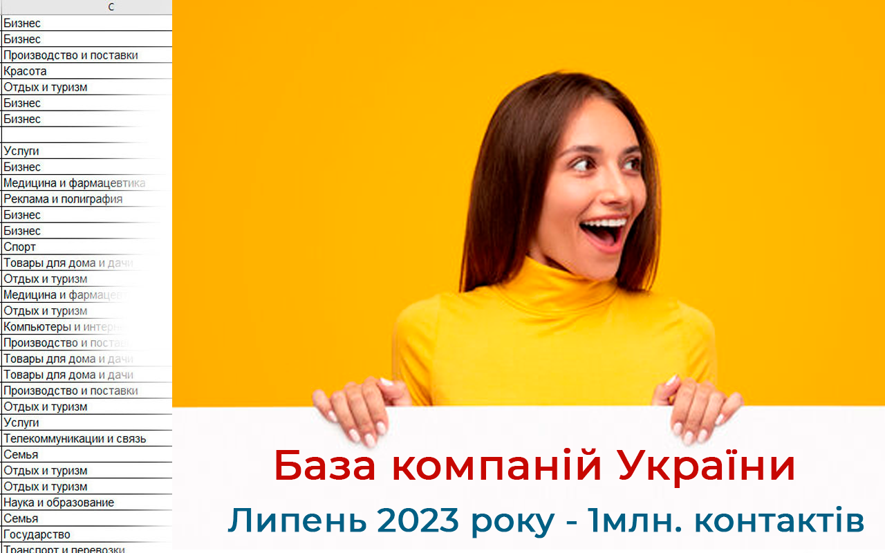 База компаній України Липень 2023 року - 1млн. контактів
