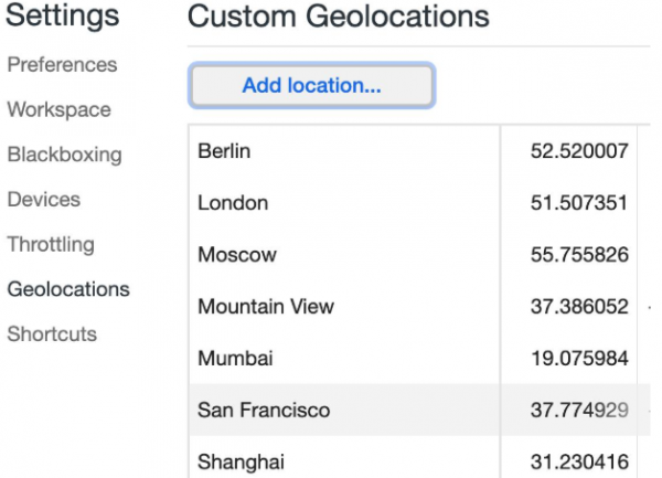 В Google Chrome теперь можно переопределять геолокацию для тестирования сайтов