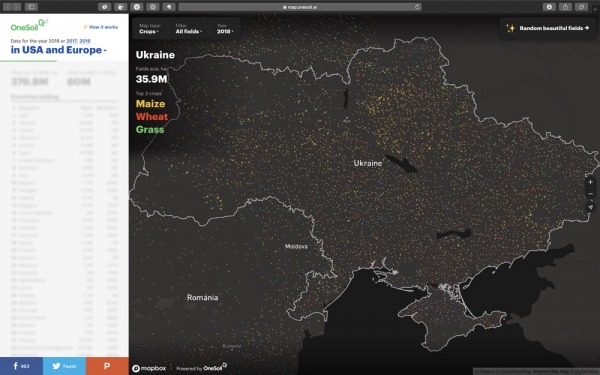 Белорусский стартап запустил интерактивную карту полей Европы и США. Украина — на втором месте по площади угодий